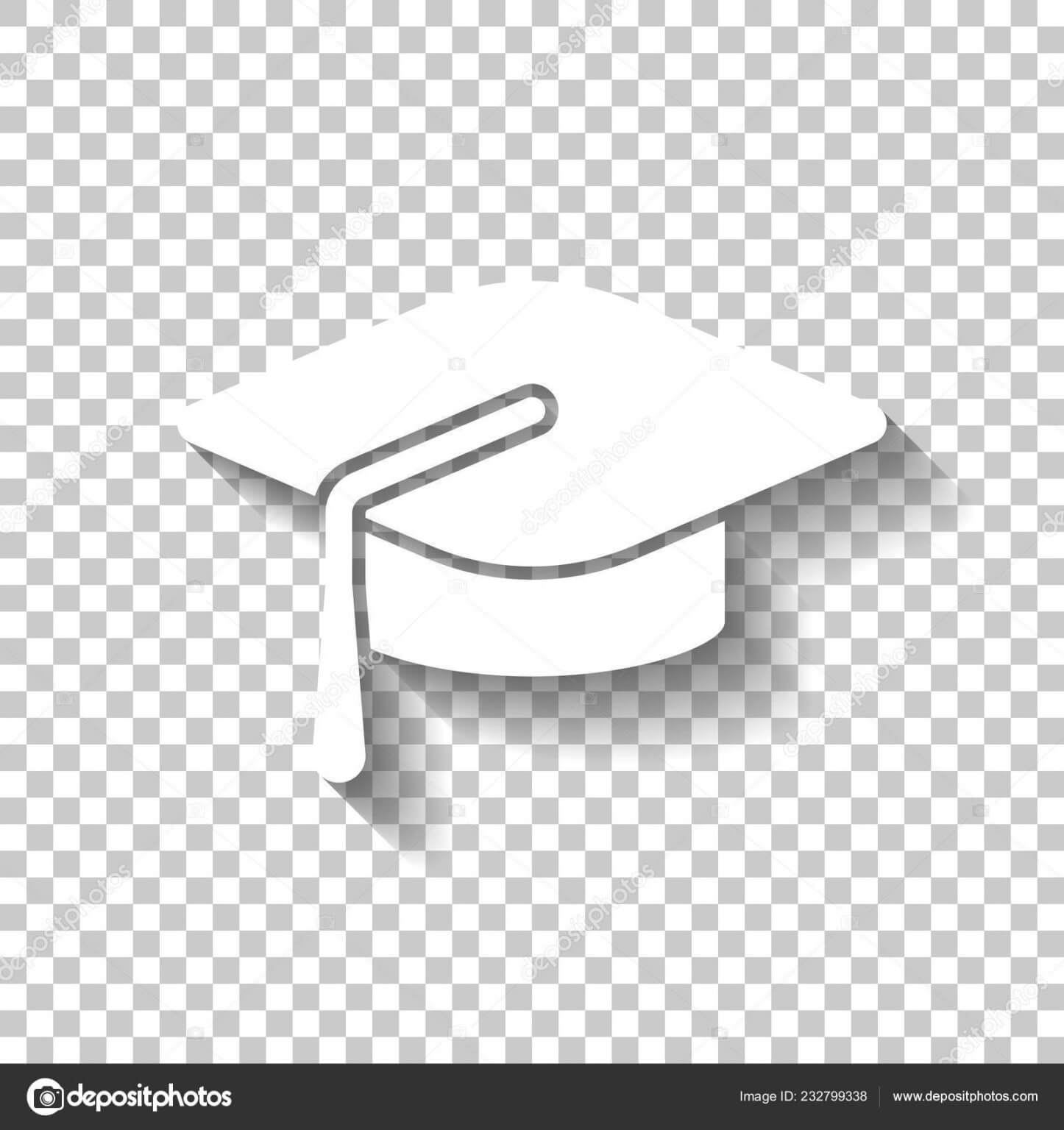 Graduation cap. Education icon. White icon with shadow on transp